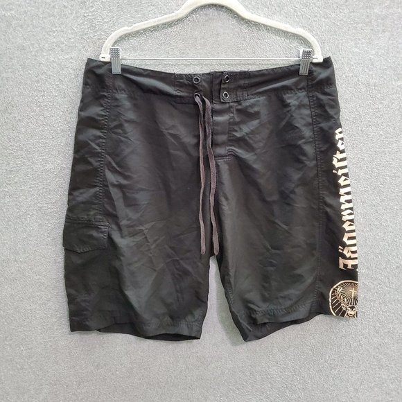 Jagermeister Men Swimwear XL Black Board‎ Shorts Logo Zip Pockets Drawstring - Picture 1 of 9